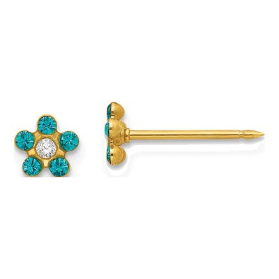 14K Yellow Gold Crystal December Birthstone Flower Stud Earrings
