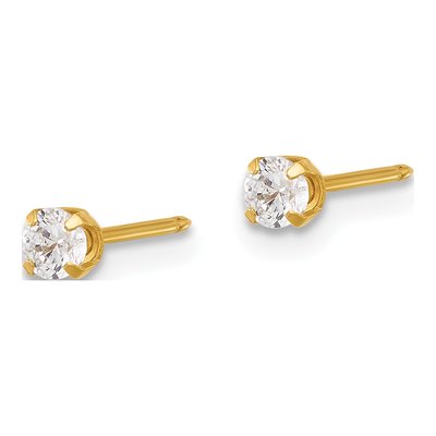 14K Yellow Gold 3mm Round CZ Stud Earrings – view 2
