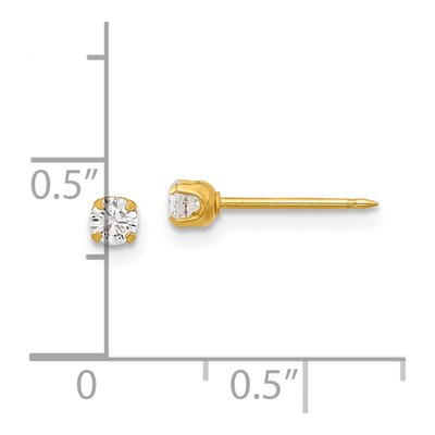 14K Yellow Gold 3mm Round CZ Stud Earrings – view 4
