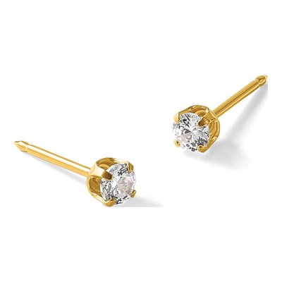 14K Yellow Gold 3mm Round CZ Stud Earrings – view 5