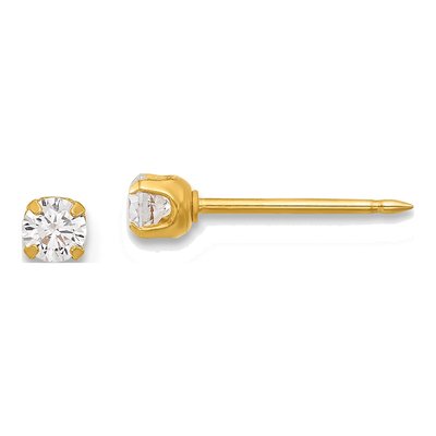 14K Yellow Gold 3mm Round CZ Stud Earrings
