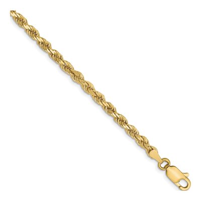 10K Yellow Gold 3mm Diamond-Cut Rope Chain Bracelet