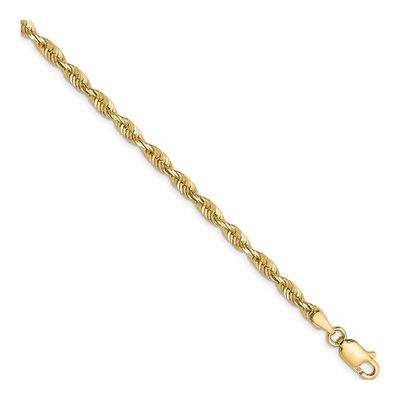 10K Yellow Gold 3mm Diamond-Cut Rope Chain Bracelet