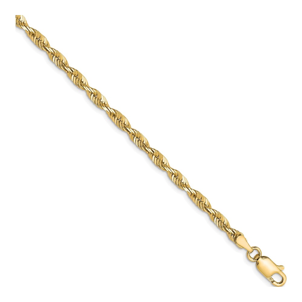 10K Yellow Gold 3mm Diamond-Cut Rope Chain Bracelet
