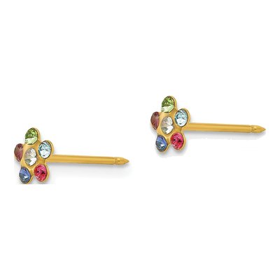 14K Yellow Gold Crystal Flower Stud Earrings – view 2