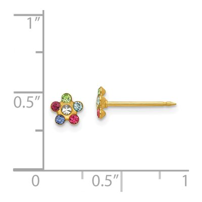 14K Yellow Gold Crystal Flower Stud Earrings – view 4