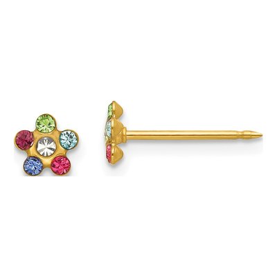 14K Yellow Gold Crystal Flower Stud Earrings