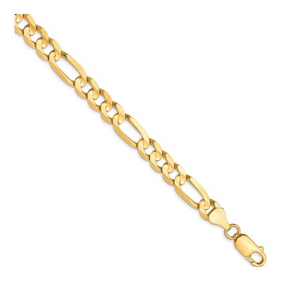 10K Yellow Gold 6.75mm Concave Figaro Chain Bracelet