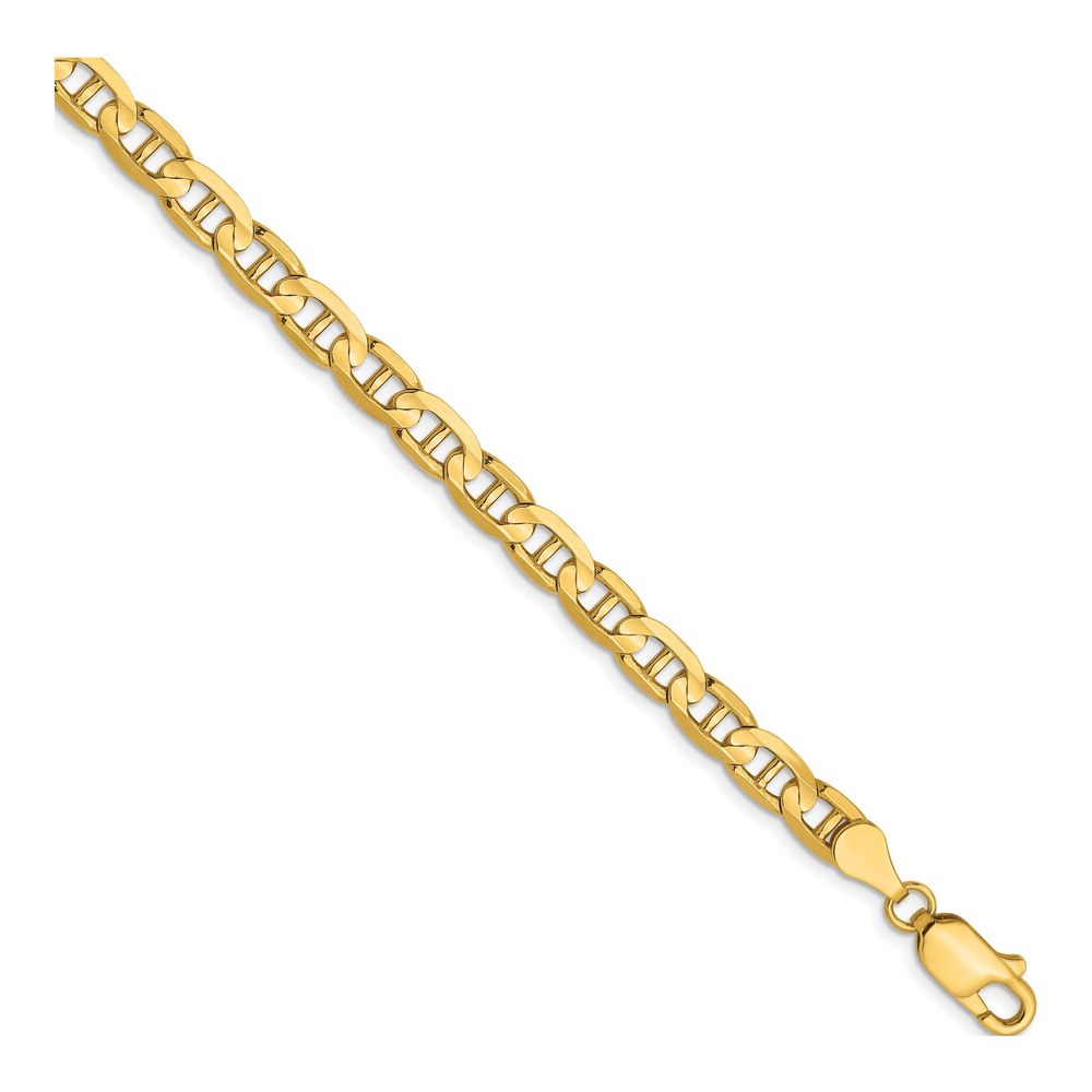 10K Gold Concave Anchor Chain Bracelet, 7"