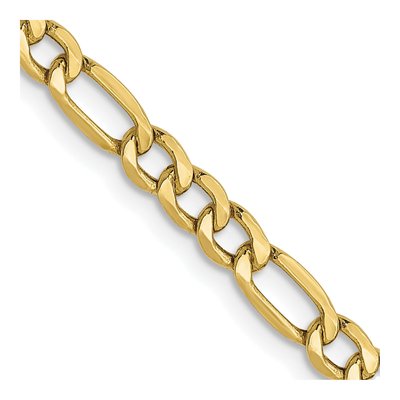 10K Yellow Gold 3.5mm Semi-Solid Figaro Chain