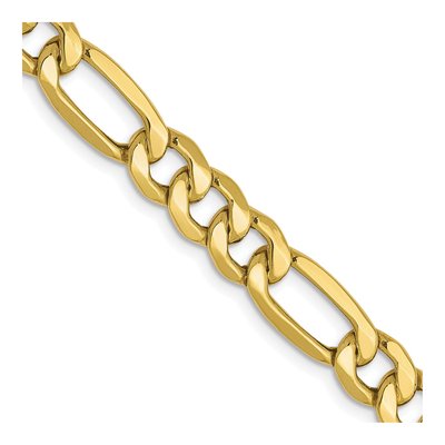 10K Yellow Gold 6.6mm Semi-Solid Figaro Chain