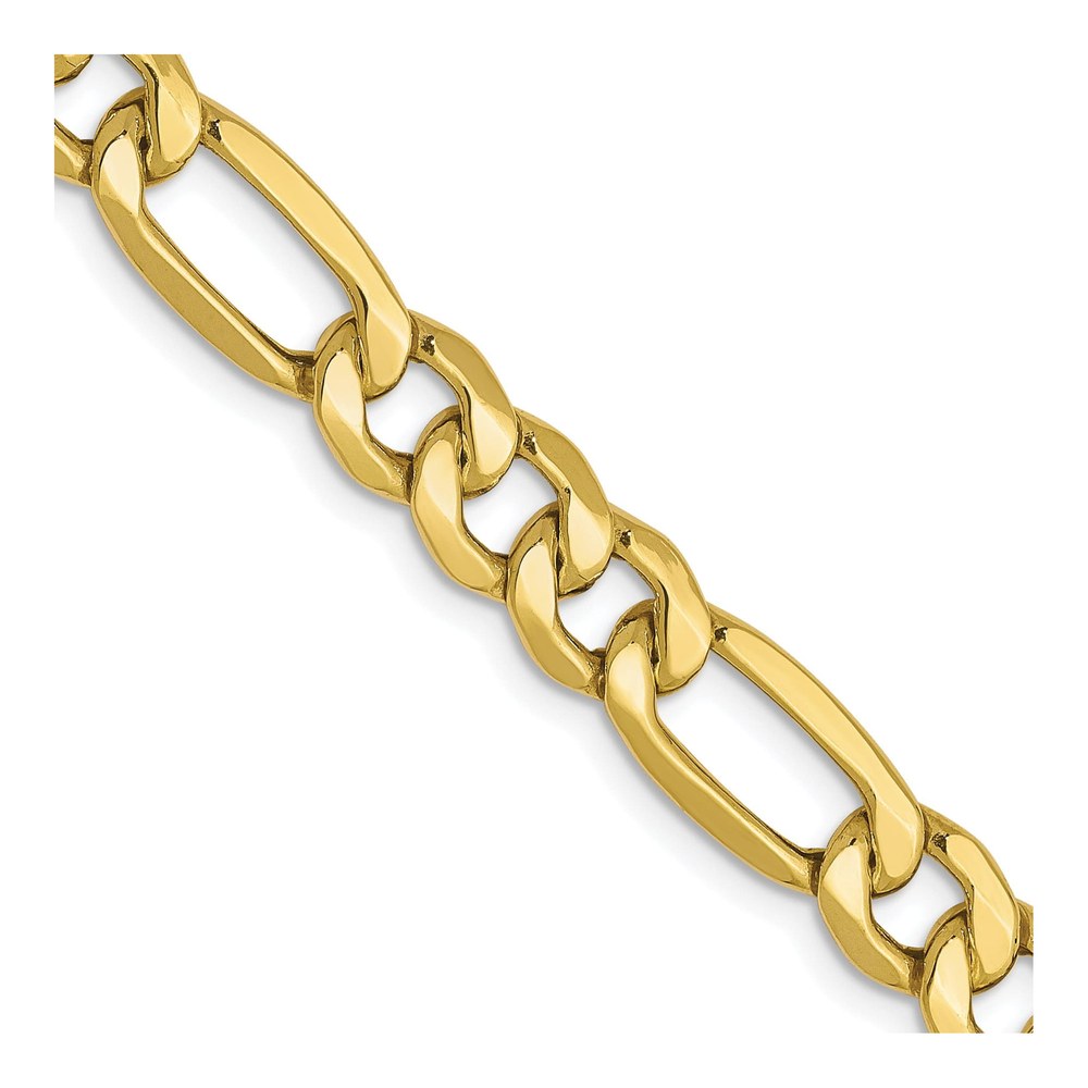 10K Yellow Gold 24 Inch 6.6mm Semi-Solid Figaro Chain Necklace with Lobster Clasp