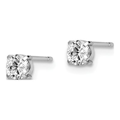 14K White Gold 4mm Round CZ Stud Earrings – view 3