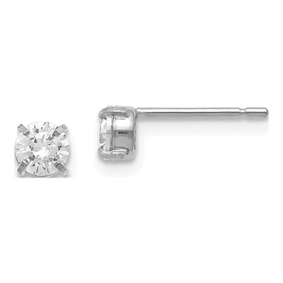 14K White Gold 4mm Round CZ Stud Earrings
