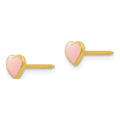 Stainless Steel Pink Enamel Heart Stud Earrings – view 2