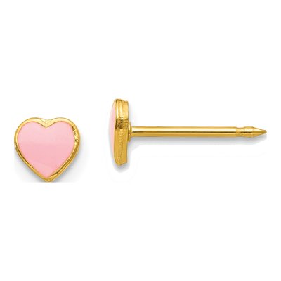 Stainless Steel Pink Enamel Heart Stud Earrings