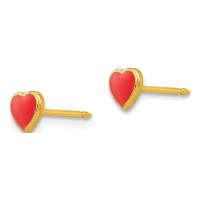 Stainless Steel Red Enamel Heart Stud Earrings – view 2