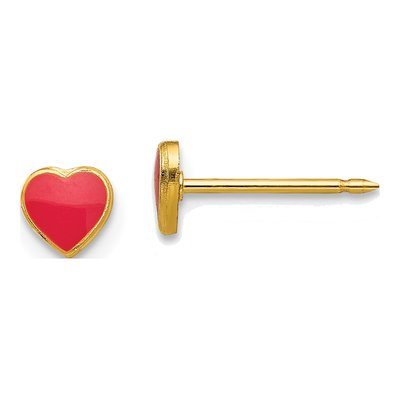Stainless Steel Red Enamel Heart Stud Earrings