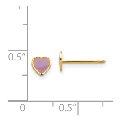 14K Yellow Gold Purple Heart Epoxy Stud Earrings – view 4