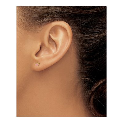 14K Yellow Gold Pink Crown Piercing Stud Earrings – view 3