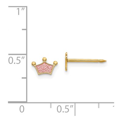 14K Yellow Gold Pink Crown Piercing Stud Earrings – view 4