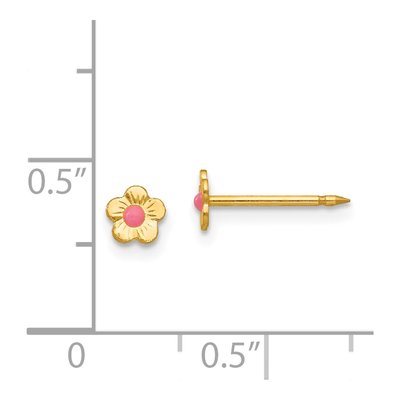14K Yellow Gold Pink Mini Flower Stud Earrings – view 4