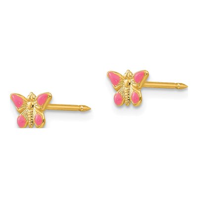 14K Yellow Gold Pink Butterfly Stud Earrings – view 2