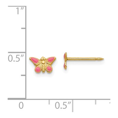 14K Yellow Gold Pink Butterfly Stud Earrings – view 4