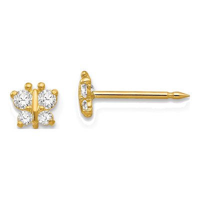 14K Yellow Gold CZ Butterfly Stud Earrings