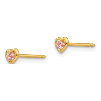 14K Yellow Gold CZ Heart Stud Earrings – view 2
