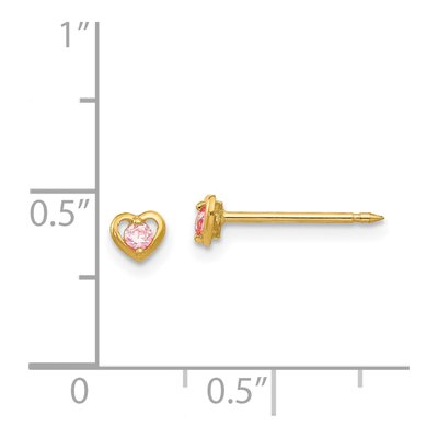 14K Yellow Gold CZ Heart Stud Earrings – view 4