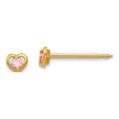 14K Yellow Gold CZ Heart Stud Earrings