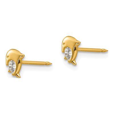 14K Yellow Gold CZ Dolphin Stud Earrings – view 2