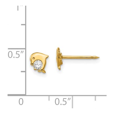 14K Yellow Gold CZ Dolphin Stud Earrings – view 4