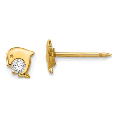 14K Yellow Gold CZ Dolphin Stud Earrings