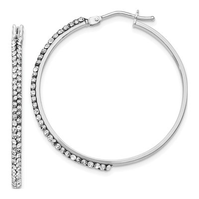 14K Yellow Gold 33mm Crystal Hoop Earrings