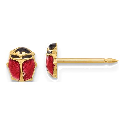 14K Yellow Gold Enamel Ladybug Stud Earrings