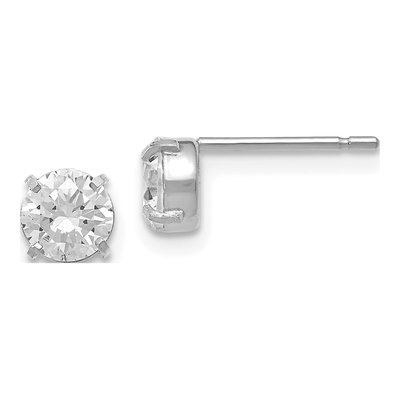 14K White Gold 5mm Round CZ Stud Earrings
