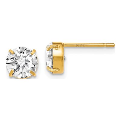 14K Yellow Gold 6mm Round CZ Stud Earrings