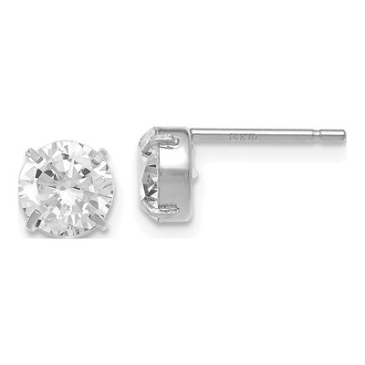 14K White Gold 6mm Round CZ Stud Earrings