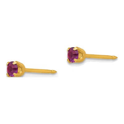 14K Yellow Gold Crystal February Birthstone Stud Earrings – view 2