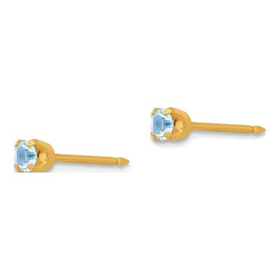 14K Yellow Gold Crystal March Birthstone Stud Earrings – view 2