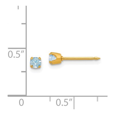 14K Yellow Gold Crystal March Birthstone Stud Earrings – view 4