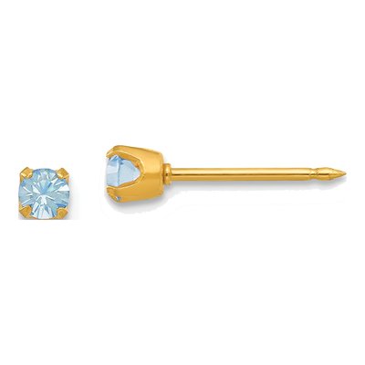 14K Yellow Gold Crystal March Birthstone Stud Earrings