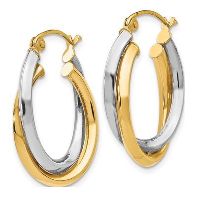 14K Two-Tone Gold Double Oval Twist Hoop Earrings – view 3