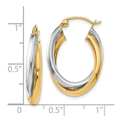 14K Two-Tone Gold Double Oval Twist Hoop Earrings – view 5