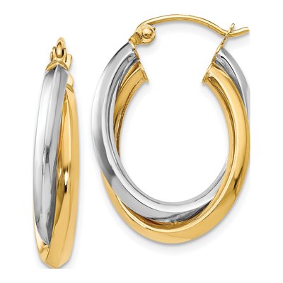 14K Two-Tone Gold Double Oval Twist Hoop Earrings