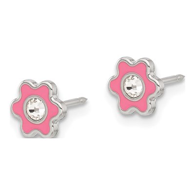 Stainless Steel Crystal Girl's Enamel Flower Stud Earrings – view 2