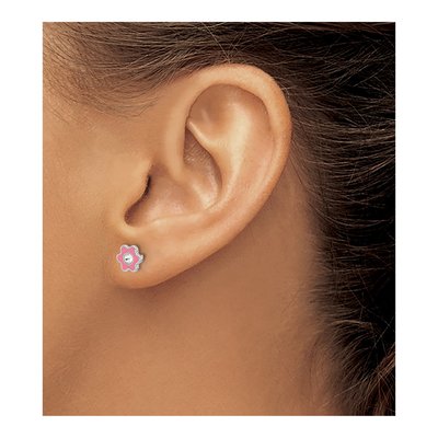 Stainless Steel Crystal Girl's Enamel Flower Stud Earrings – view 3
