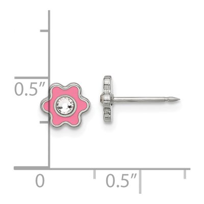 Stainless Steel Crystal Girl's Enamel Flower Stud Earrings – view 4